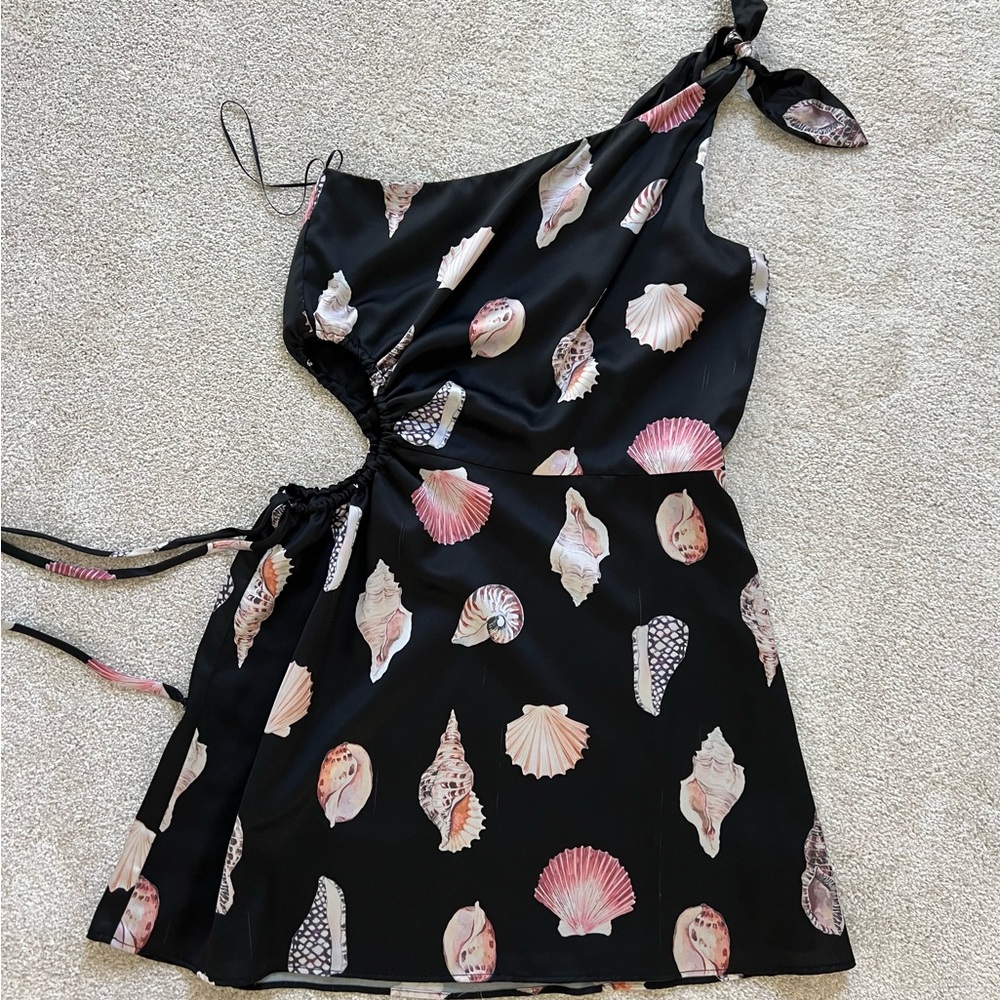 Show Me Your MuMu Black Mini Dress with Pink Shell Print - Picture 2 of 2